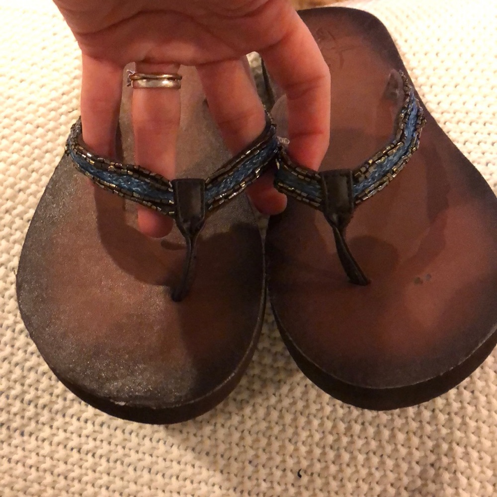 Blue Fin Beaded Flip Flops with Blue and Brown